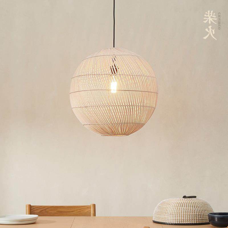 艺术灯日式餐厅藤艺复古鸟巢草帽藤编灯罩田园饭店农家乐民宿茶室