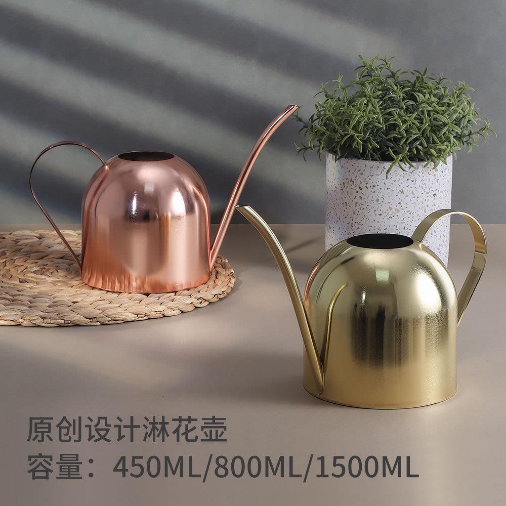 金色半球形不锈钢长嘴浇花水壶园艺家用盆栽洒水壶绿植浇水喷壶1L