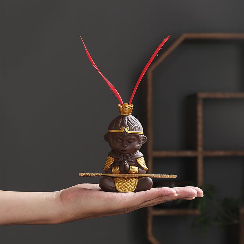 茶玩齐天大圣孙悟空摆件鱼缸造景小猴子紫砂茶宠精品可养茶台配件