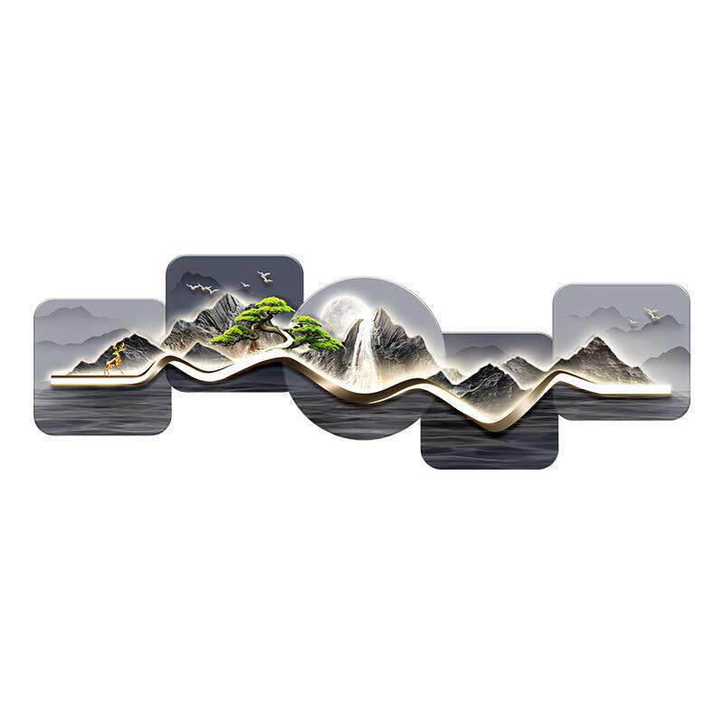 背有靠山客厅装饰画现轻奢大气山水壁灯画沙发背景墙挂画级感