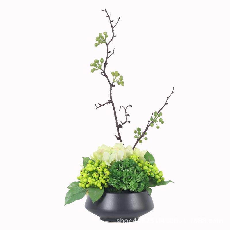 新中式仿真花艺盆栽盆景绿植摆件售楼处洽谈桌餐桌家居假花装饰品