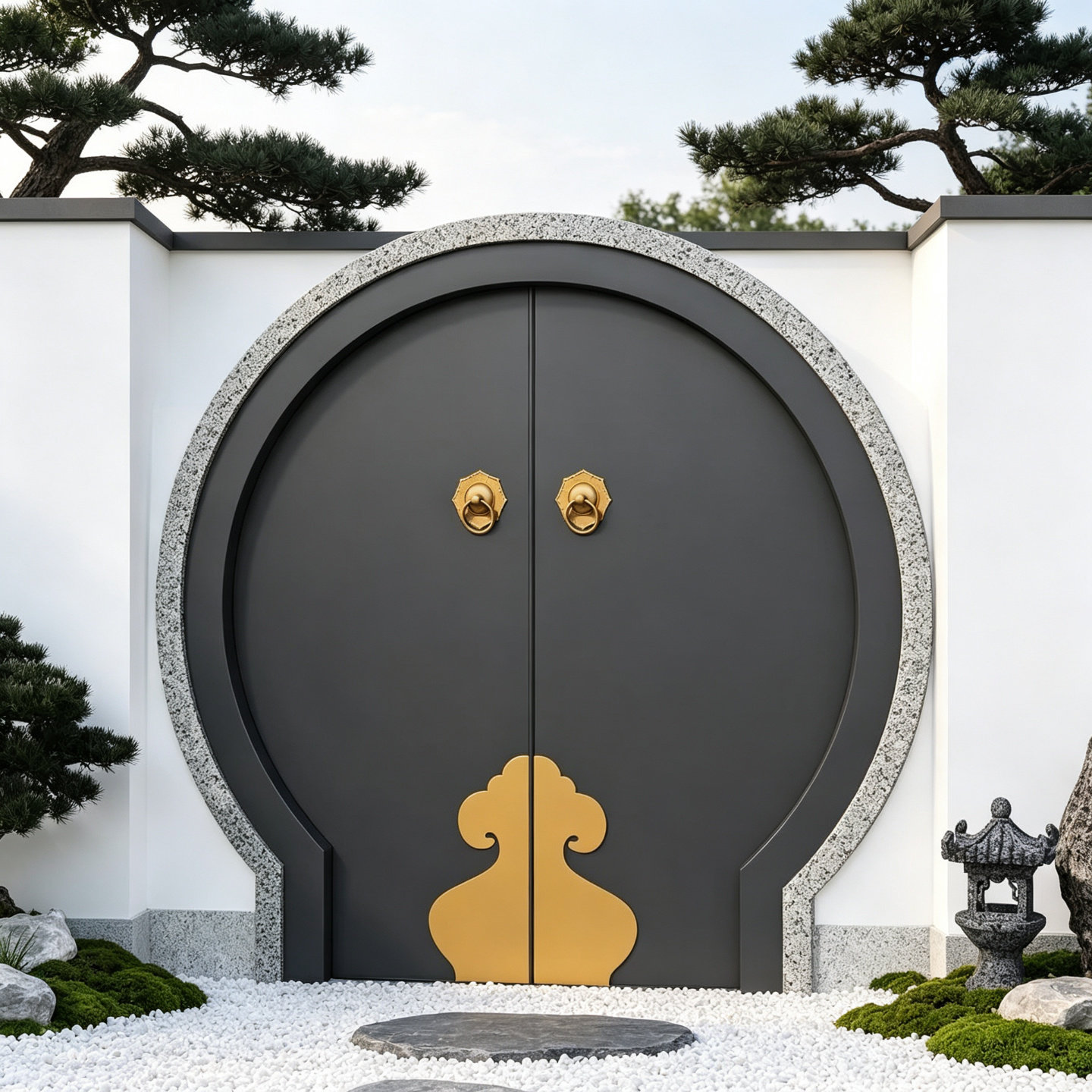 铝合金新中式月亮门徽派户外双开门铝艺庭院门自建房别墅庭院大门