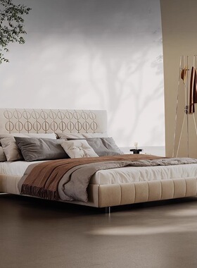家用主卧床意式极简网红柯蒂斯铜钱床磨砂布床现代简约双人床婚床