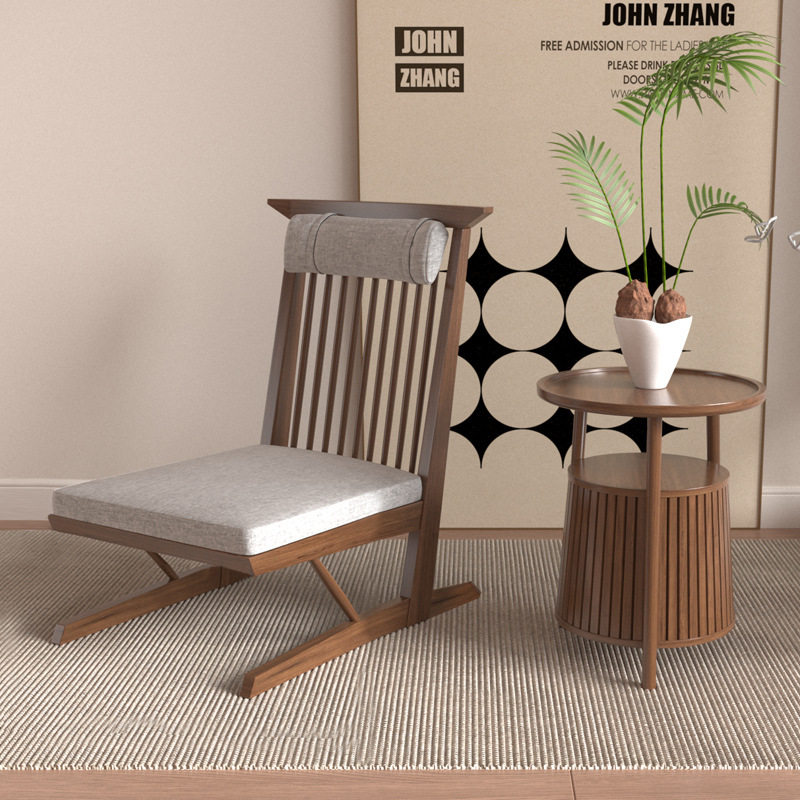 诧寂风高靠背单人沙发椅民宿酒店阳台复古休闲椅实木中岛风躺椅