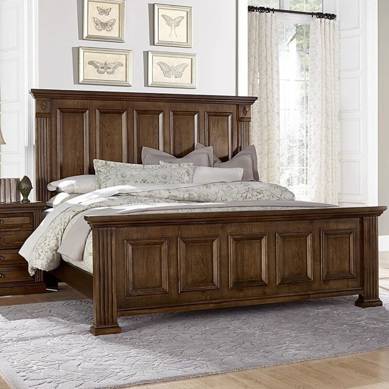 美式乡村实木双人床复古做旧高背床1.8米大床主卧简约婚床别墅