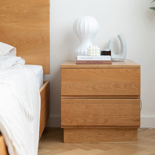 北美樱桃木床头柜北欧全实木卧室床边柜家用床头小户型储物柜窄柜