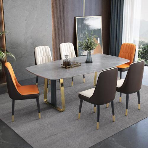 意式轻奢岩板餐桌椅组合高端亮光长方形家用小户型西餐厅吃饭饭桌