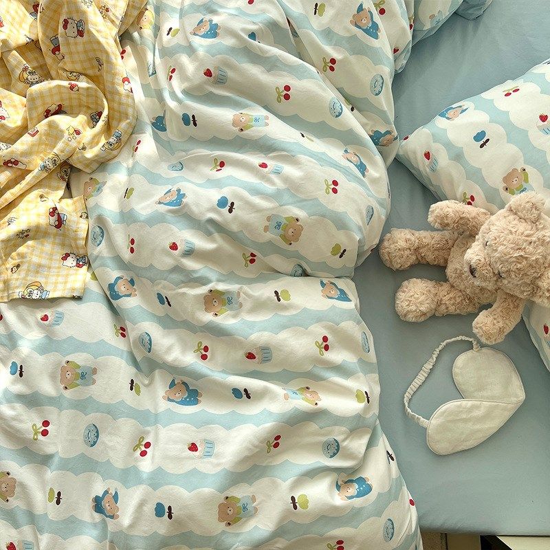 水洗棉磨毛棉四件套m新款床上用品床单被套被罩床笠学生宿舍三件