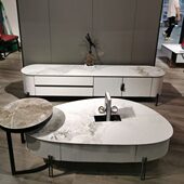 岩板椭圆形茶几电视柜小户型异型组合 奶油风格 23新款 现代简约法式