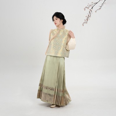 织造司[金光霖霖]新中式国风仿宋锦提花无袖马甲棉服秋冬背心套装
