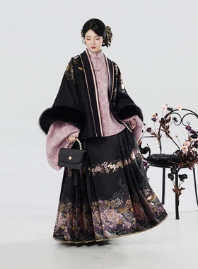 织造司[夜莺海棠]原创明制汉服对襟披袄立领琵琶袖马面裙冬季套装