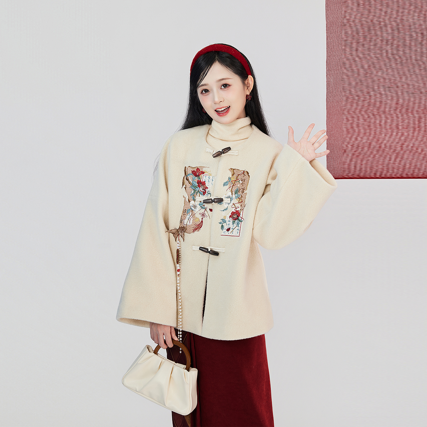 织造司[辞岁景和]汉元素圆领绣花补外套高领针织打底衫一片式旋裙