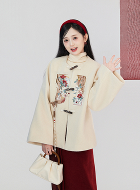织造司[辞岁景和]汉元素圆领绣花补外套高领针织打底衫一片式旋裙