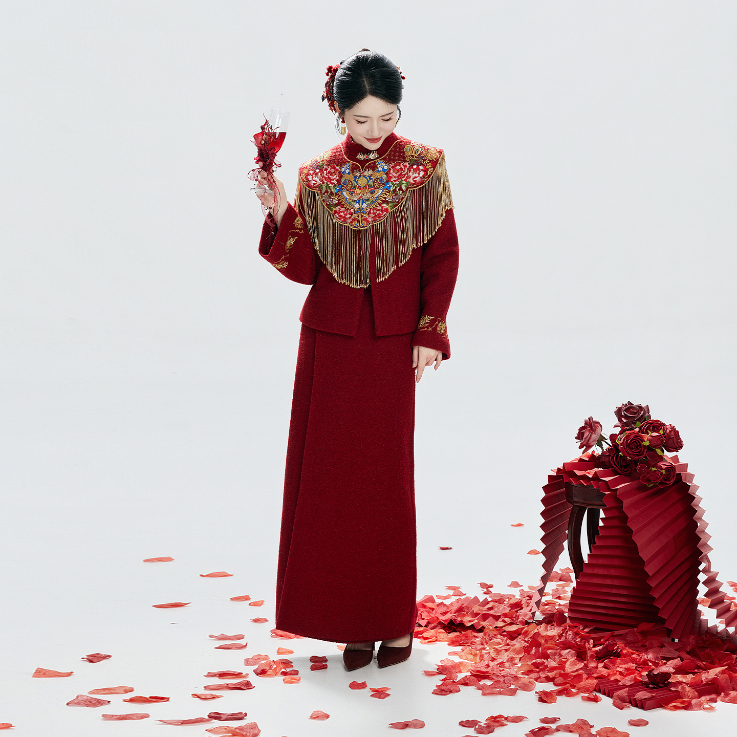 织造司×广东省博物馆联名走秀款【锦玉良缘】新娘订婚礼服敬酒服