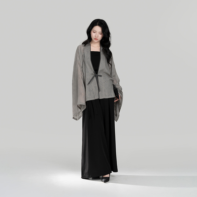 织造司[浮月]魏晋北朝褶衣外套新中式上衣圆领短袖T恤女乌翎宋裤