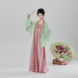 织造司[沐瑶]汉元素汉服法门寺披衫改良齐胸吊带连衣裙女十六破裙