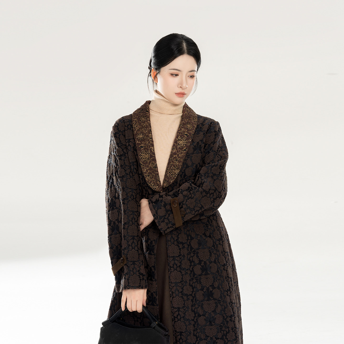 织造司[落秋霜]新中式莲花牡丹提花披袄大衣外套高领毛衣改良宋裤,女装/女士精品,汉服套装,淘宝优惠券,粉丝福利购,淘宝优惠卷