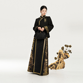 织造司×广东省博物馆联名走秀款 龙舟争渡 立领外套织金马面裙