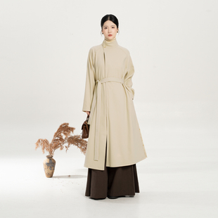 漫叙 改良圆领袍阔腿宋裤 新中式 中长款 风衣外套女2025新款 织造司
