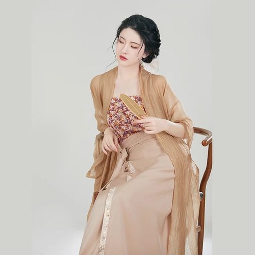 织造司原创汉服雾花宋制长干寺半袖改良吊带宋抹织金长旋裙秋季款