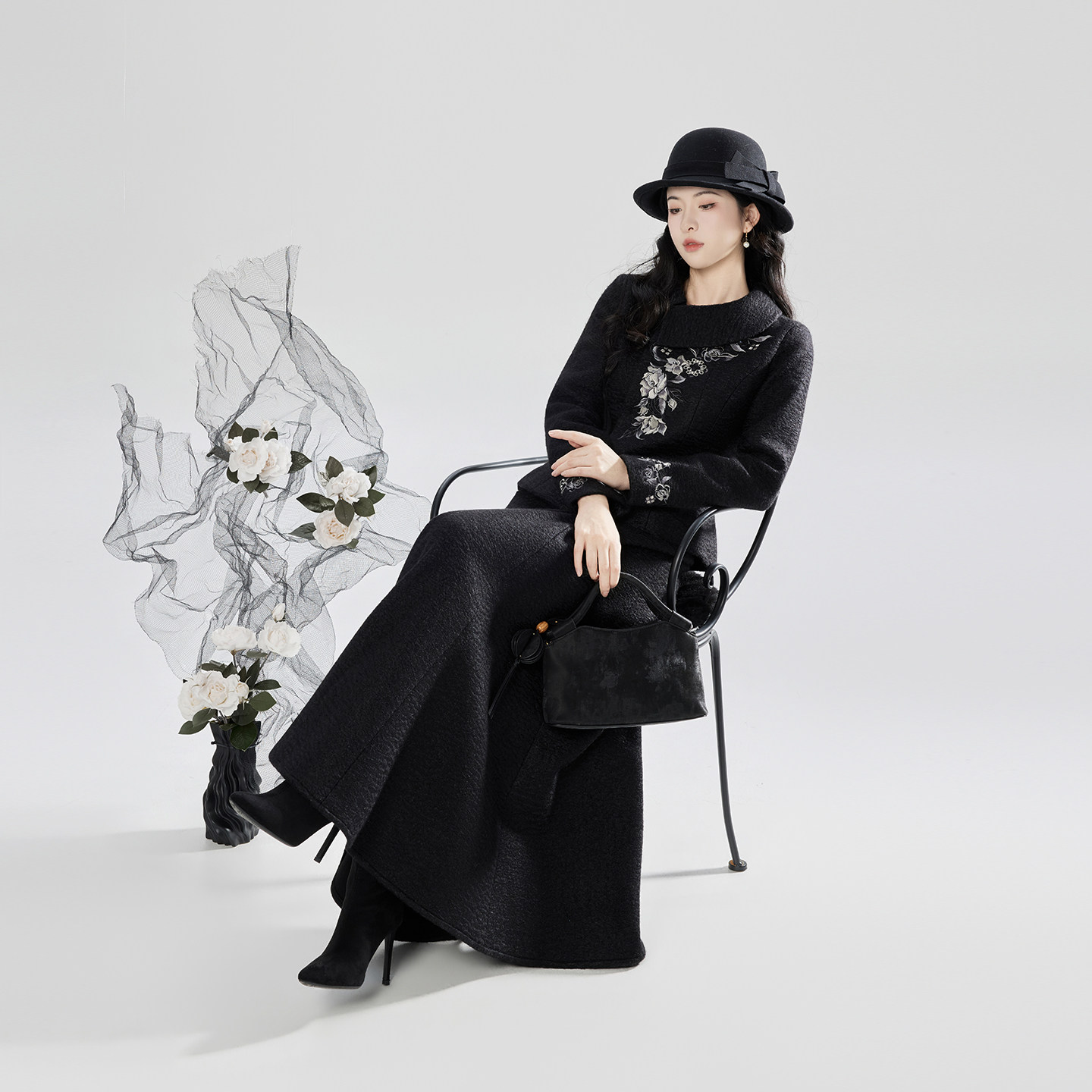 织造司[雪栀]新中式修身外套女高级感冬设计上衣A字裙半身裙套装,女装/女士精品,汉服套装,淘宝优惠券,粉丝福利购,淘宝优惠卷