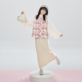 织造司[春桃朵朵]新中式圆领比甲立体花呢绒面马甲女款2025新款冬