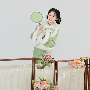 织造司[琼花玉瓶]新中式绣花马甲旗袍连衣裙子秋冬套装女2025新款