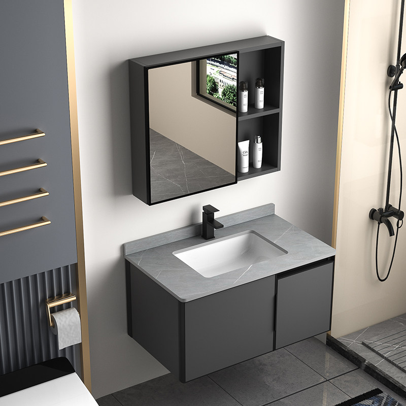 深灰太空铝浴室柜洗脸盆卫生间组合一体陶瓷洗手池洗漱台家用面盆