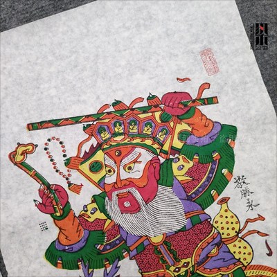 正宗开封朱仙镇手工木版年画燃灯斗法老版传统门神拓印套印收藏