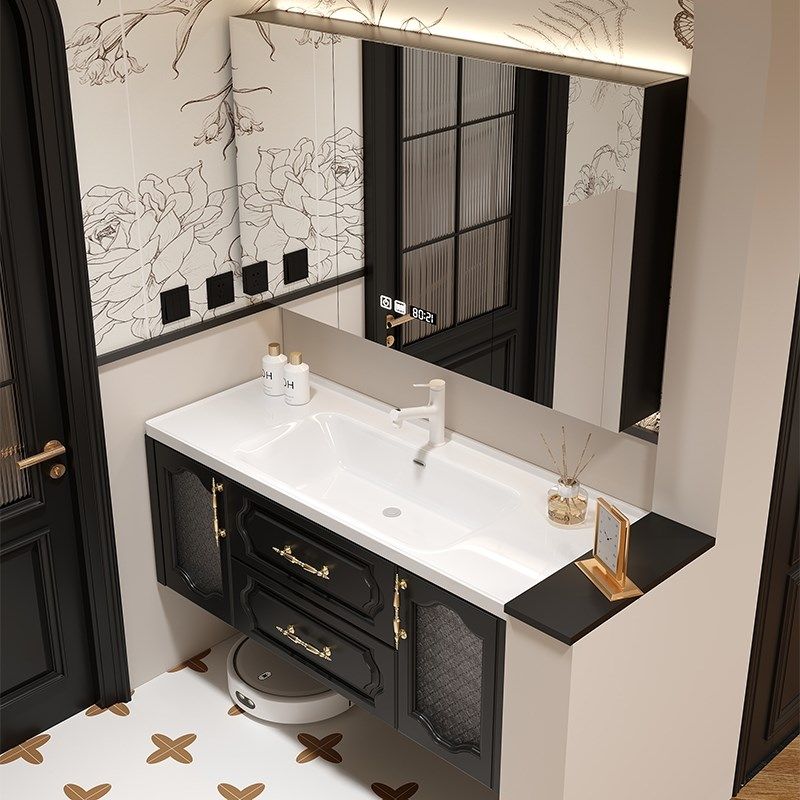 法式复古橡木烤漆浴室柜组合卫生间陶瓷一体盆洗脸盆柜洗手洗漱台