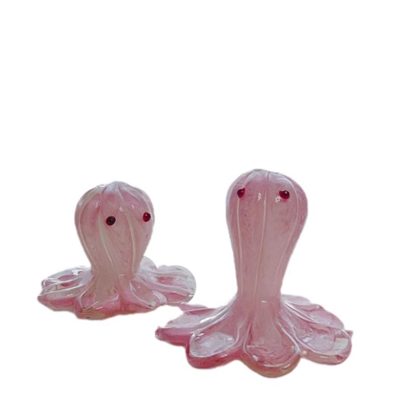 可爱粉色章鱼八爪鱼造型s纯手工玻璃家居摆件桌面镇纸拍照摄影道