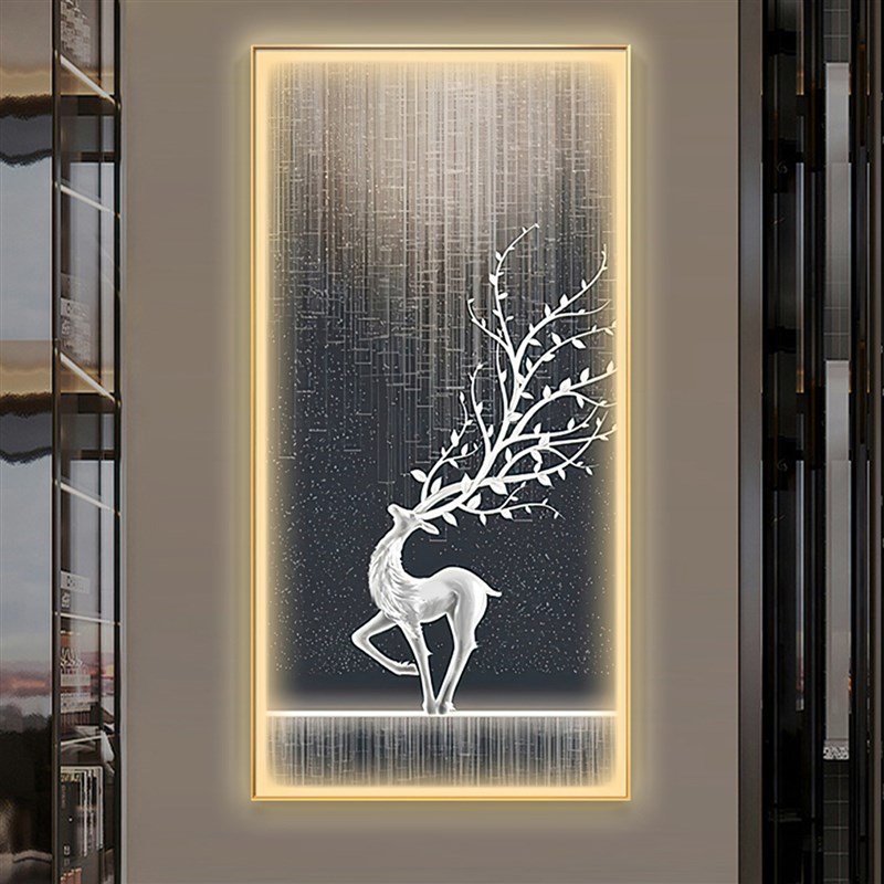 星空麋鹿轻奢风入户玄关晶瓷装饰B画欧式过道挂画现代简约竖版壁图片