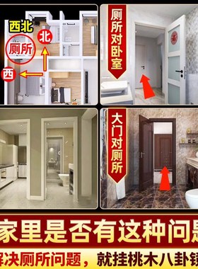 桃木虎头八卦镜兽头厕所挂件解决大门卧I室厨房入户门对卫生间摆