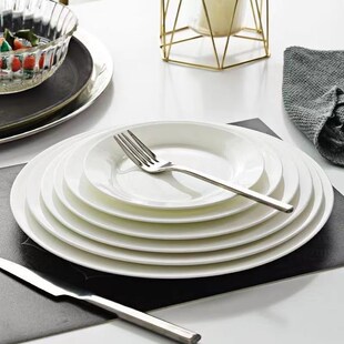 高档骨瓷吐骨碟纯白简约菜盘餐盘家用釉下彩酒店摆台平盘陶瓷盘子