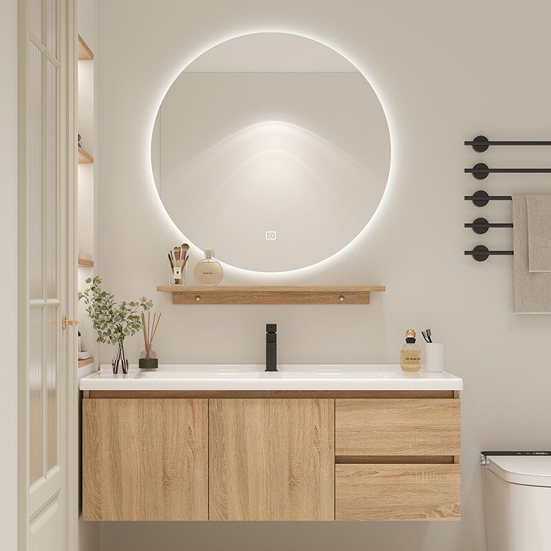 40宽小户型浴室柜组合原木色陶瓷一体洗脸盆柜洗漱台卫生间洗手盆