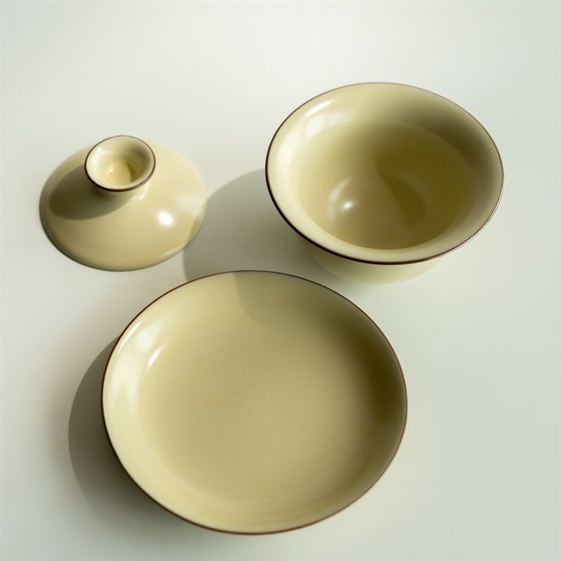 开片可养米黄汝窑手工三才盖碗茶杯泡茶器功夫茶具陶瓷家用,餐饮具,盖碗,淘宝优惠券,粉丝福利购,淘宝优惠卷