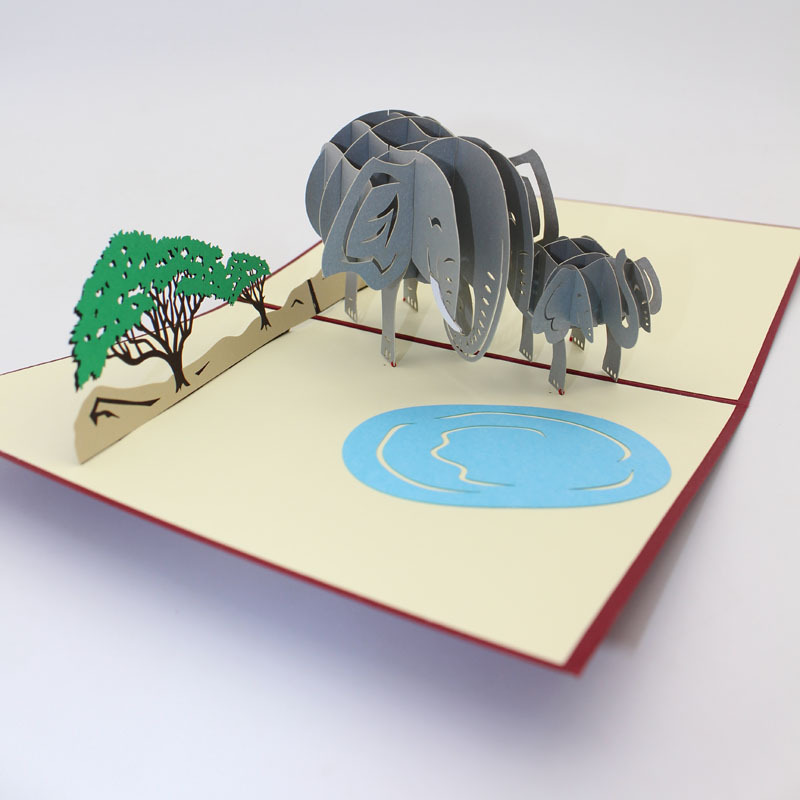 手工创意DIY3D立体贺卡剪纸大象泰国亚热带旅游纪念摆件生日礼物