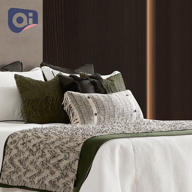轻奢酒店样板间床品家居软装绿色侘寂风床上用品套件搭毯抱枕定制