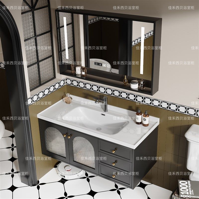 法式复古浴室柜陶瓷一体盆卫生间洗脸盆柜组合洗手台中古风洗漱台