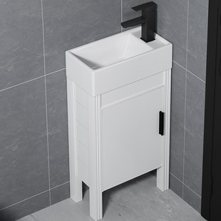 简约小户型落地式防水加厚太空铝浴室柜组合窄边免打孔陶瓷洗手盆