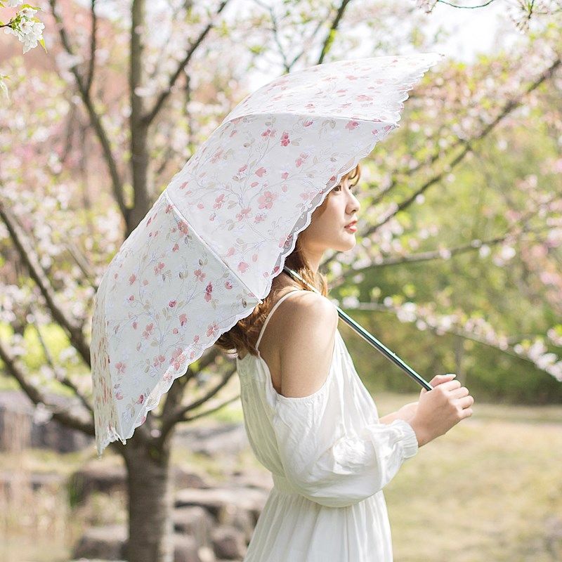 全自动双层蕾丝太阳伞女小清新防晒防紫外线黑胶遮阳折叠晴雨两用