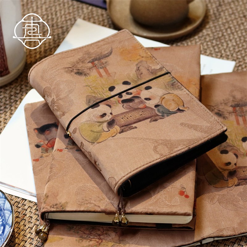 真我 熊猫雅集 非遗香云纱桑蚕丝手账本手工书衣日记本笔记本a5a6