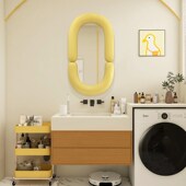 简约奶油风创意浴室镜智能椭圆挂墙装 饰镜设计可爱卧室化妆镜定制