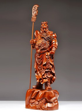 花梨木雕关公神像摆件大号实木质C武财神落地古风桌面大气风工艺