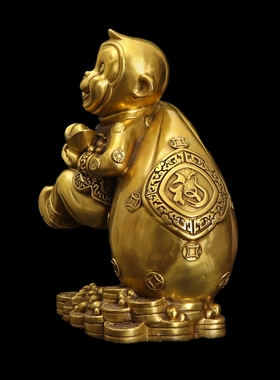 吉祥纯铜猴子摆件风水p猴吉祥物 十二生肖猴摆设铜猴摆件背钱袋猴