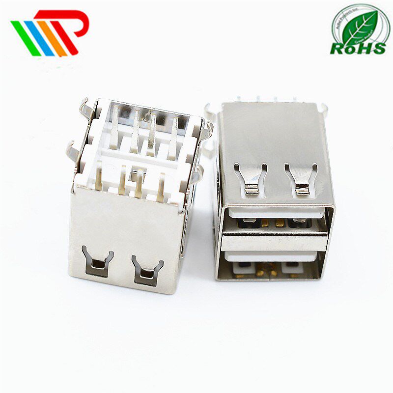 双层USB母座 A型接口n 180度AF双层立式直插 USB插座 USB-A母双层
