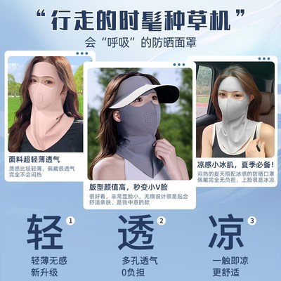 德国防晒面罩全脸防紫外线一体护颈基尼女冰丝医美后防护遮阳口罩