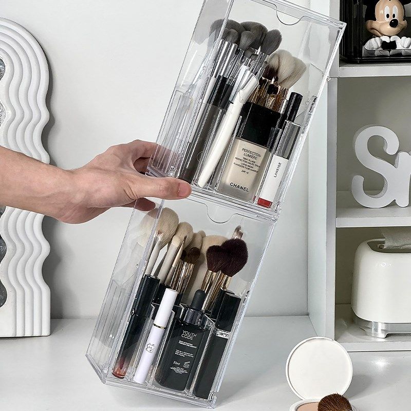 桌面刷筒防尘h透明化妆品收纳盒梳妆台口红眼影刷子眉笔整理置物,收纳整理,桌面收纳盒,淘宝优惠券,粉丝福利购,淘宝优惠卷