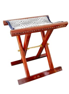 新品红木嵌银漆器马扎便携折叠凳子中国风L特色工艺品礼品户外休