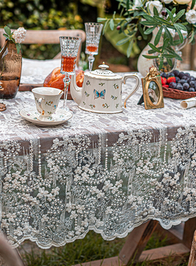 蕾丝桌布bins风复古法式白色纯色圆桌布长方形台布茶几餐桌布盖巾